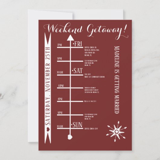 Uitstapje-itinerarium voor vrijgezellenfeestje kaart (Voorkant)