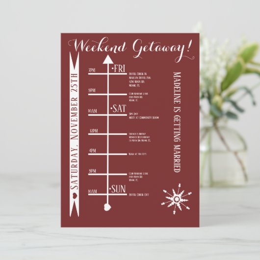 Uitstapje-itinerarium voor vrijgezellenfeestje kaart (Staand voorkant)