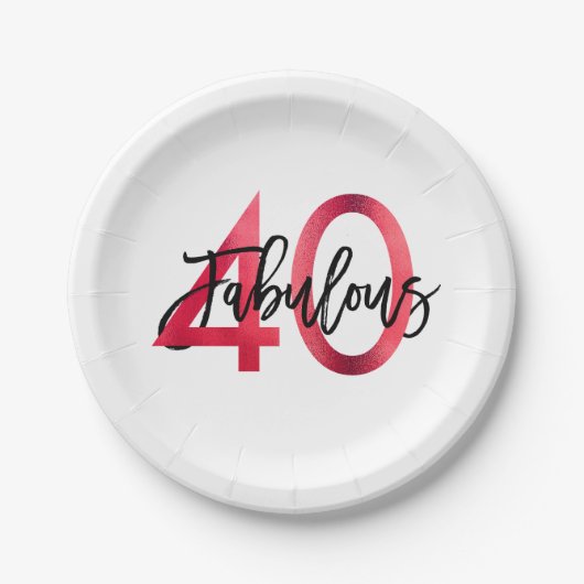 Uitstekend 40e | Moderne elegante chique rode verj Papieren Bordje (Voorkant)