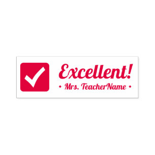 "Uitstekend!" + Aangepaste naam leerkracht school Zelfinktende Stempel