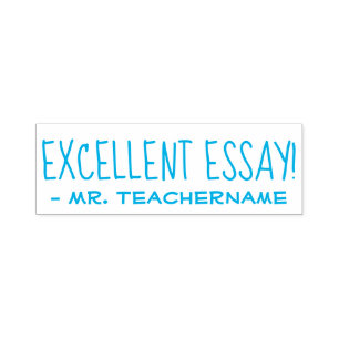 "UITSTEKEND ESSAY!" + Naam leraar Rubberen stempel