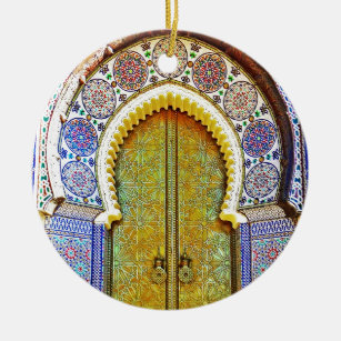 Uitstekend gedetailleerde Marokkaanse patroondeur Keramisch Ornament