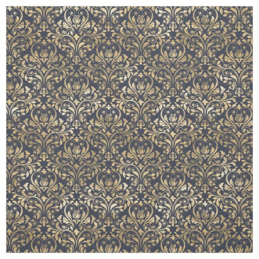 Uitstekend goud op Black Damask Pattern Stof (Swatch)