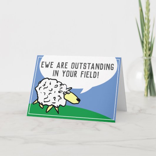 Uitstekend in Field Sheep Cartoon met Pun Kaart (Voorkant)