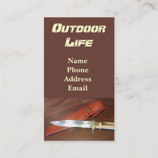 Uitstekend jachtmes met Hoesje van leder Visitekaartje (Voorkant)