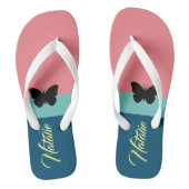 Uitstekend monogram kleurenblok l roze en blauw teenslippers (Voetbed)