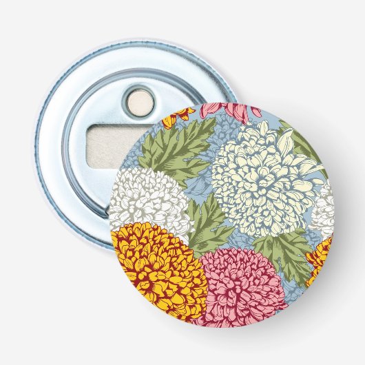 Uitstekend patroon met chrysanten button flesopener (Voorkant)