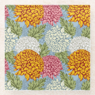 Uitstekend patroon met chrysanten glazen onderzetter