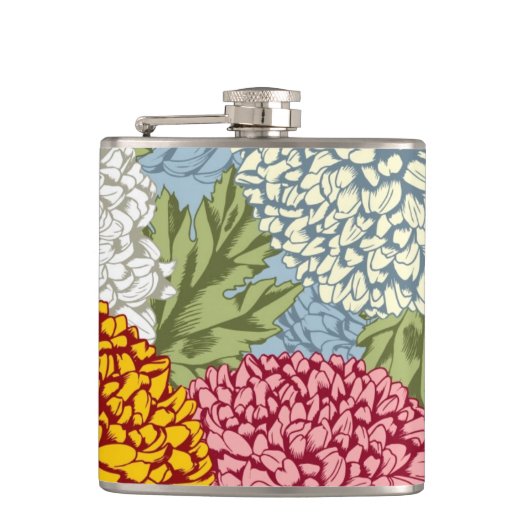 Uitstekend patroon met chrysanten heupfles (Voorkant)