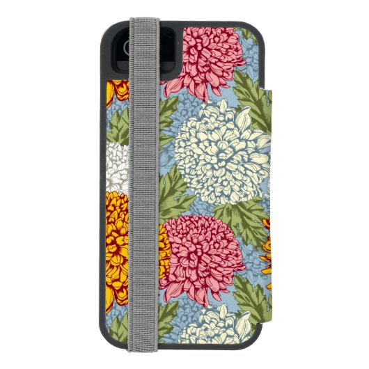 Uitstekend patroon met chrysanten incipio iPhone portemonnee hoesje (Agenda Achterkant)