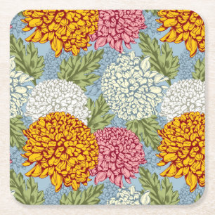 Uitstekend patroon met chrysanten kartonnen onderzetters