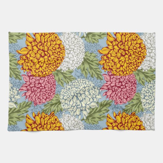 Uitstekend patroon met chrysanten theedoek (Horizontaal)