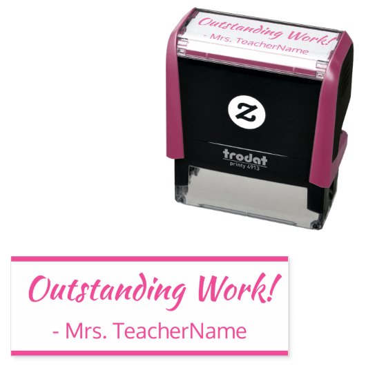 "Uitstekend werk!" + Naam leraar Rubberstempel Zelfinktende Stempel (In situ)