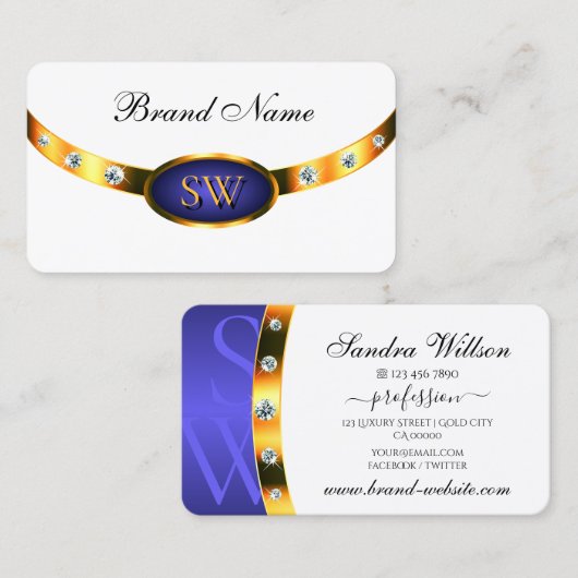 Uitstekend Wit Blauw Goud met Monogram Diamanten Visitekaartje (Voorkant / Achterkant)
