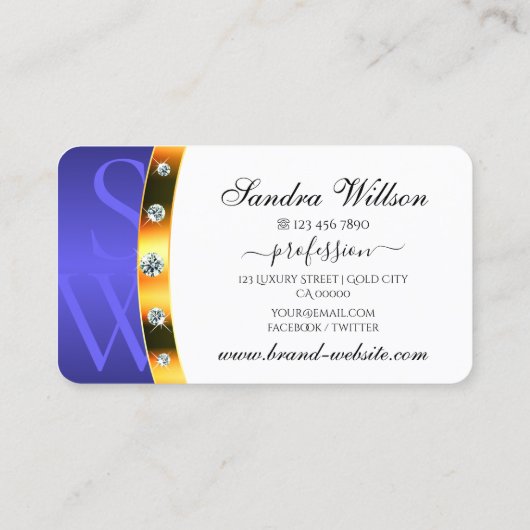 Uitstekend Wit Blauw Goud met Monogram Diamanten Visitekaartje (Achterkant)