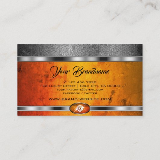 Uitstekend zilvereffect Oranje marmer gevild Visitekaartje (Achterkant)
