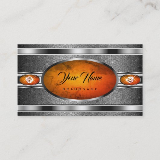 Uitstekend zilvereffect Oranje marmer gevild Visitekaartje (Voorkant)
