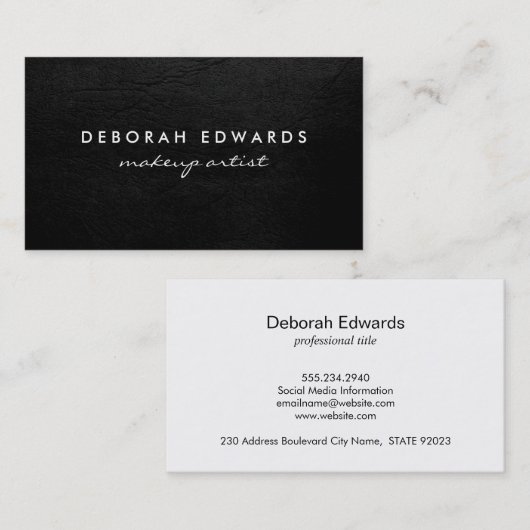 Uitstekend zwart leder visitekaartje (Voorkant / Achterkant)