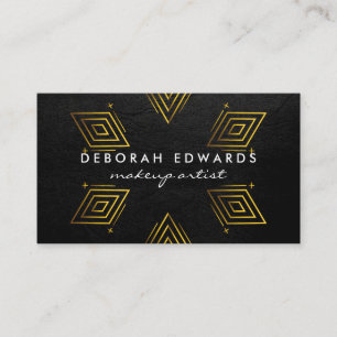 Uitstekend zwart leer   Gouden geometrische patron Visitekaartje