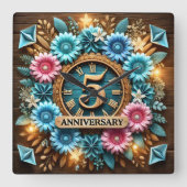 uitstekende 5e huwelijksverjaardag vierkante klok (Voorkant)