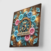 uitstekende 5e huwelijksverjaardag vierkante klok (Hoek)