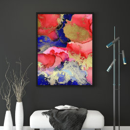 Uitstekende Abstracte Red Blue Gold Art Poster