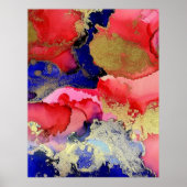 Uitstekende Abstracte Red Blue Gold Art Poster (Voorkant)