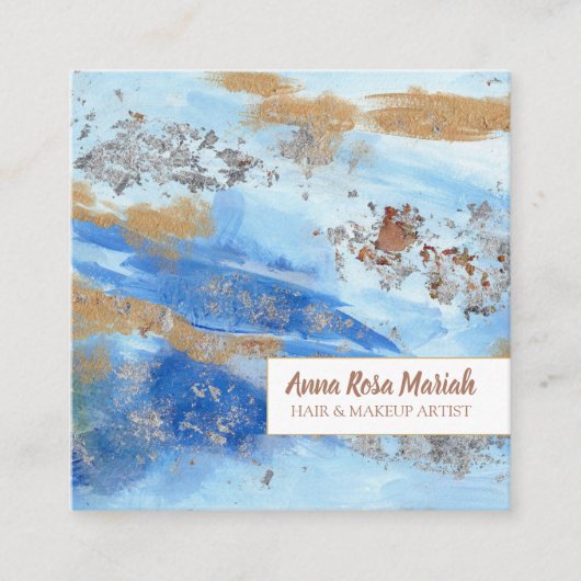 *~* Uitstekende Abstracte Waterverf Gold Glitter B Vierkante Visitekaartje (Voorkant)