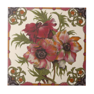 Uitstekende Antiek papavers c1890 Warm Colors Repr Tegeltje