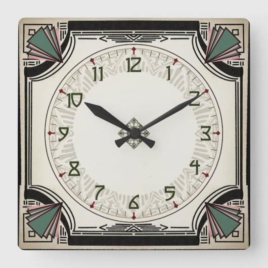 Uitstekende Art Deco Clock Vierkante Klok (Voorkant)