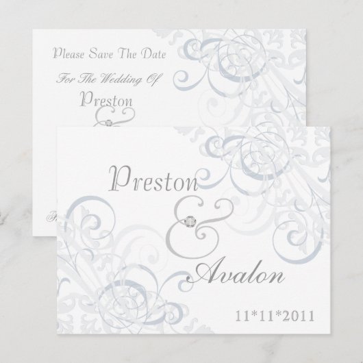 Uitstekende barok Save the Date Silver Briefkaart (Voorkant / Achterkant)