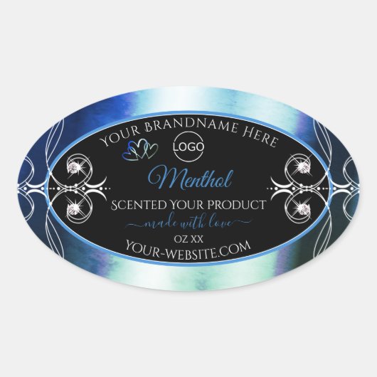 Uitstekende blauwe Blauwgroen zwarte productlabels Ovale Sticker (Voorkant)