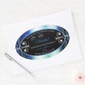 Uitstekende blauwe Blauwgroen zwarte productlabels Ovale Sticker (Envelop)