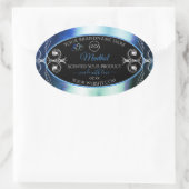 Uitstekende blauwe Blauwgroen zwarte productlabels Ovale Sticker (Tas)