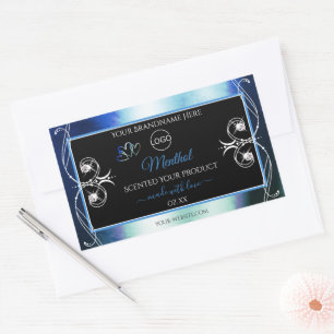 Uitstekende blauwe Blauwgroen zwarte productlabels Rechthoekige Sticker
