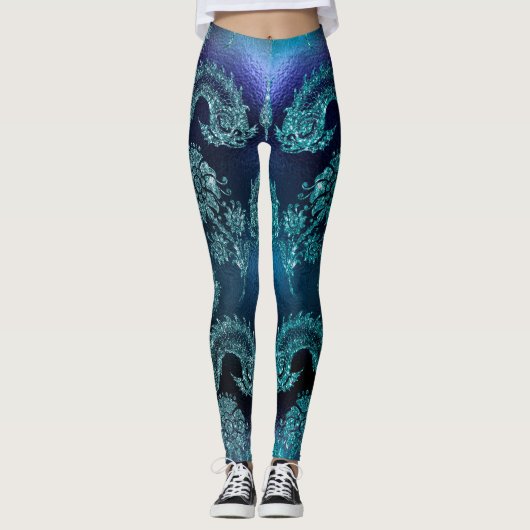 Uitstekende Blauwe Tattoo Print Leggings (Voorkant)