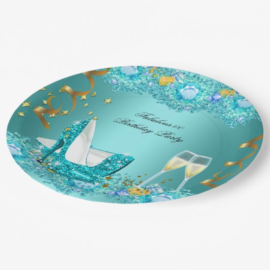 Uitstekende Blauwgroen Blue Glitter Papieren Bordje (Gekanteld)