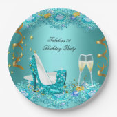 Uitstekende Blauwgroen Blue Glitter Papieren Bordje (Voorkant)