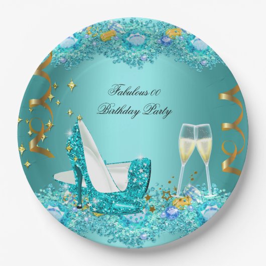 Uitstekende Blauwgroen Blue Glitter Papieren Bordje (Voorkant)