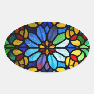 Uitstekende bloemenelegantie Glas in lood Ovale Sticker