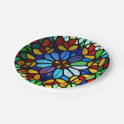 Uitstekende bloemenelegantie Glas in lood Papieren Bordje (Gekanteld)