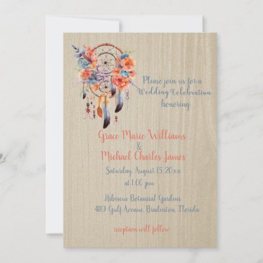Uitstekende Boho Dream Catcher Bruiloft Kaart (Voorkant)