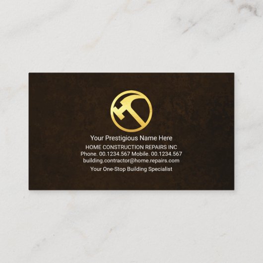 Uitstekende Bruine Grunge Gouden Handyman Hammer Visitekaartje (Achterkant)