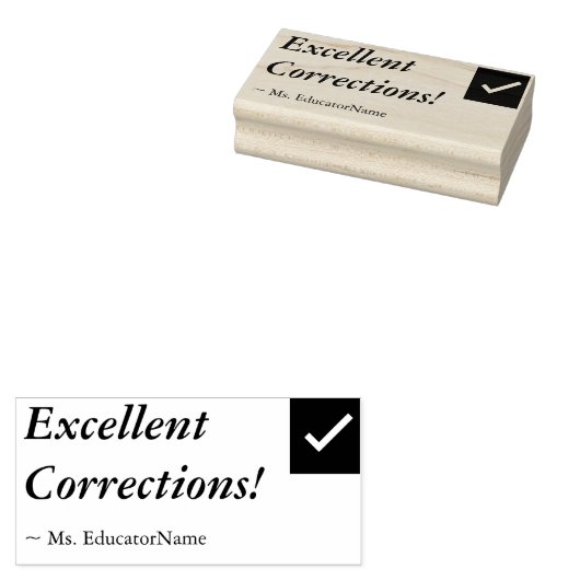 "Uitstekende correcties!" + aangepaste naam van de Rubberstempel (Gestempeld)