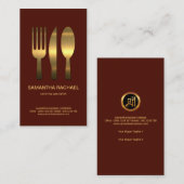Uitstekende, eenvoudige Faux Gold Fork Spoon Knife Visitekaartje (Voorkant / Achterkant)