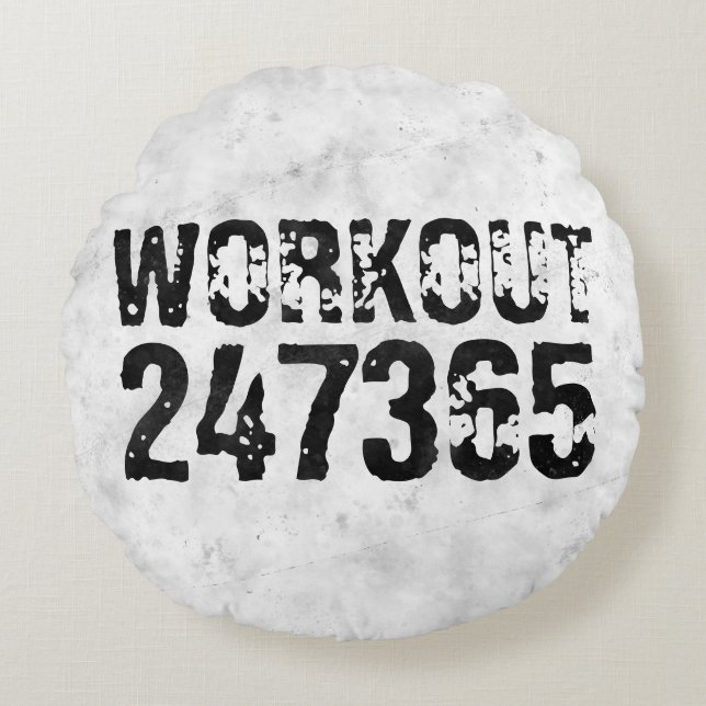 Uitstekende en gekraste tekst Werkout 247365 bijte Rond Kussen (Voorkant)