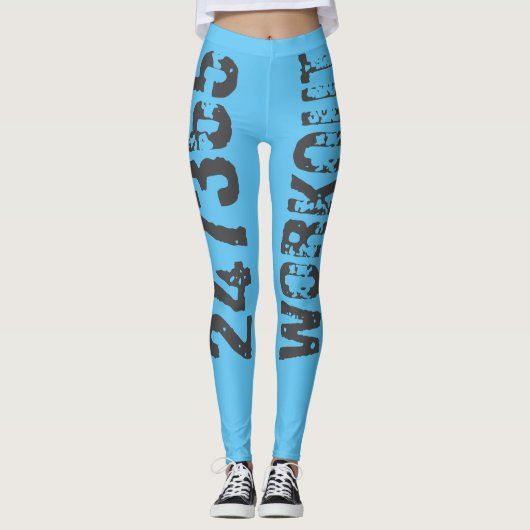 Uitstekende en gekraste tekst Werkout 247365 blauw Leggings (Voorkant)
