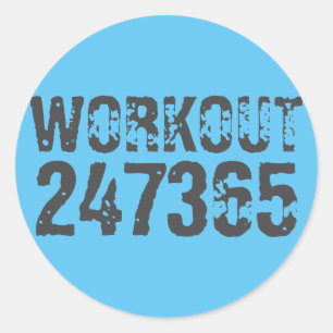 Uitstekende en gekraste tekst Werkout 247365 blauw Ronde Sticker