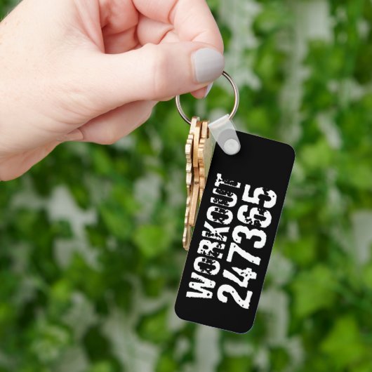 Uitstekende en gekraste tekst Werkout 247365 wit Sleutelhanger (Hand)