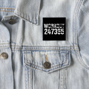 Uitstekende en gekraste tekst Werkout 247365 wit Vierkante Button 5,1 Cm